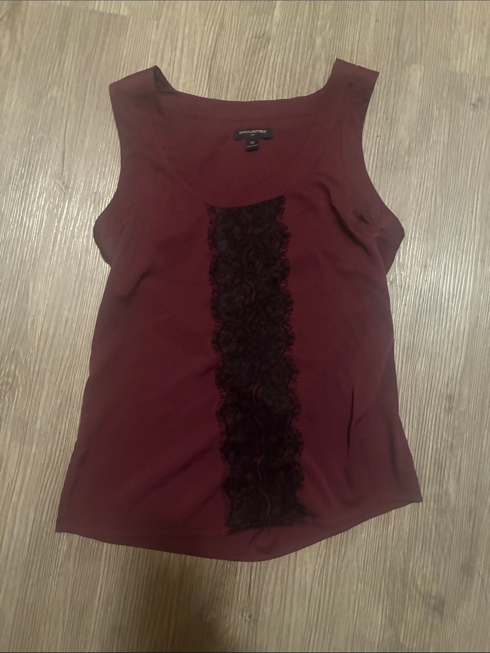 Banana Republic Burgundy blouse with Black Lace Panel